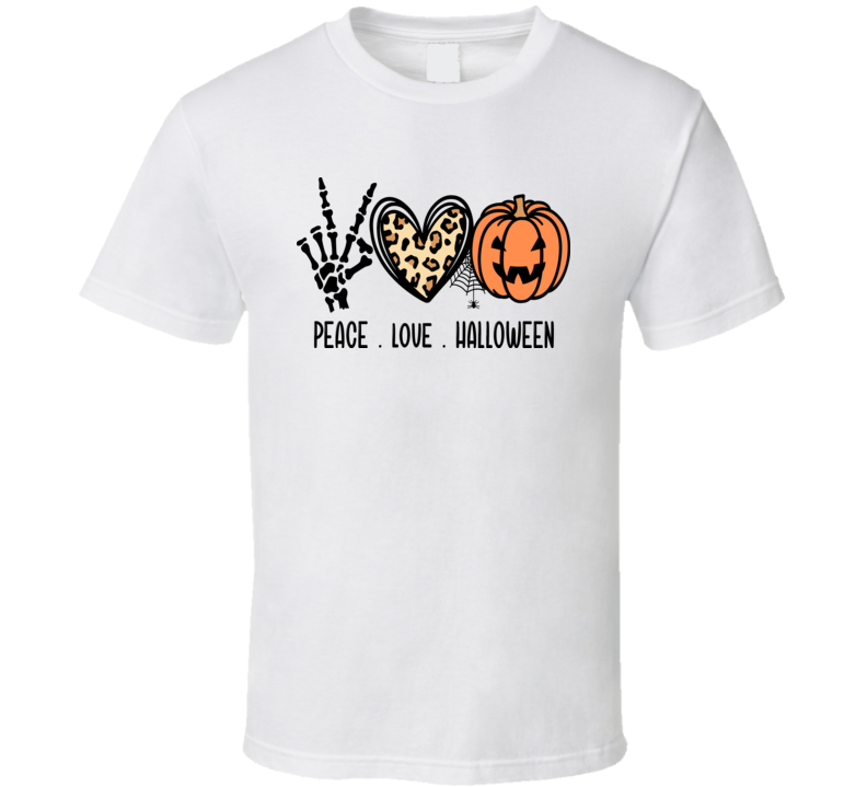 Peace Love Halloween Pumpkin Tee Cool Fall T-shirt Holiday Novelty T Shirt