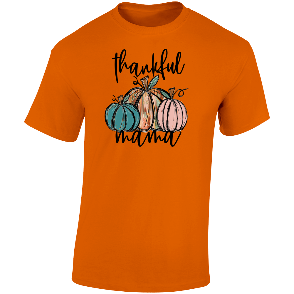 Thankful Mama Autumn Women's T Shirt Thanksgiving Tee Halloween Novelty T Shirt