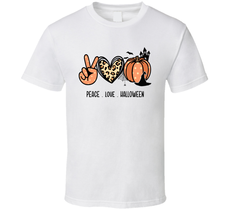 Cute Peace. Love. Halloween. Tee Cool Fall T-shirt Holiday Novelty T Shirt