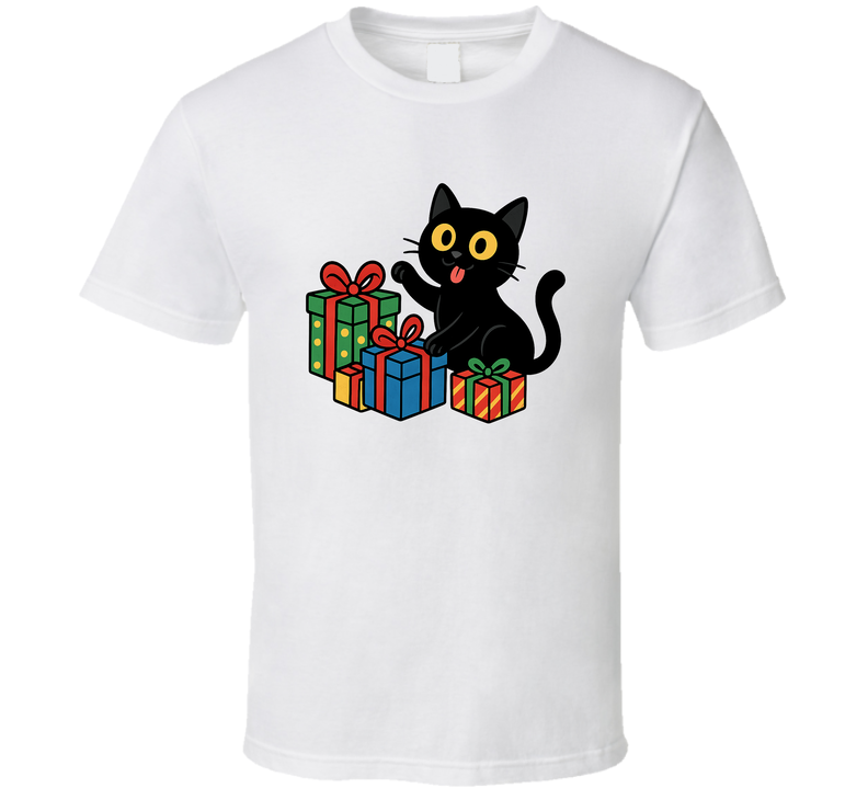 Funny Black Cat Christmas Presents Cartoon Tee Great Cat Owner Gift T Shirt