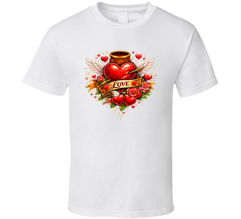 Golden Love Angelic Harmony Heart Graphic T-shirt Elegant Novelty Tee T Shirt