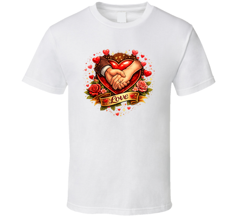 Clasped Hands Love Embrace Heart Graphic T-shirt Novelty Tee T Shirt