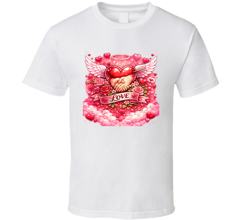 Love Holding Hands Heart Graphic T-shirt – Romantic Pink Red Valentine Gift Tee T Shirt
