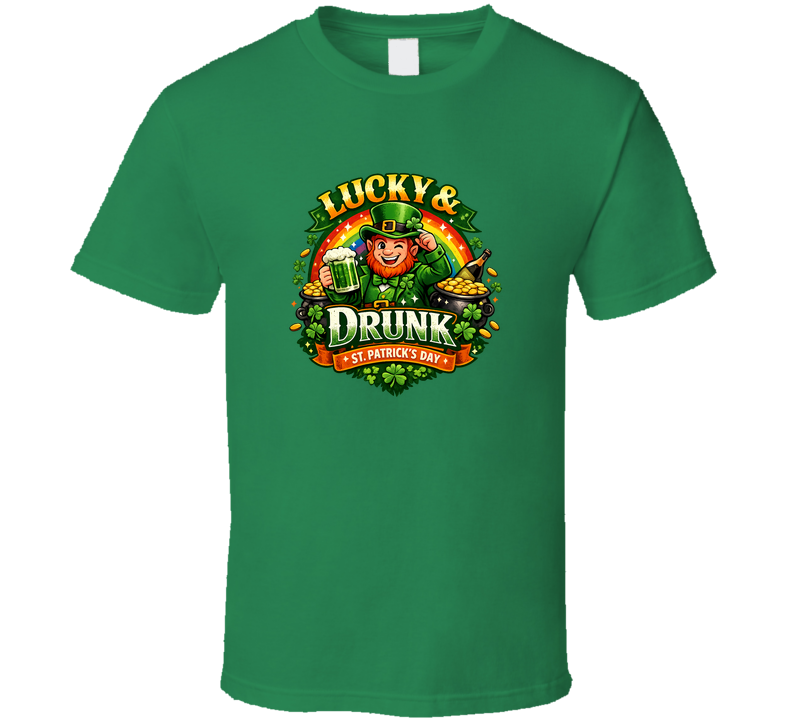 Lucky &amp; Drunk Leprechaun Shirt – Funny St. Patrick’s Day Drinking Graphic Tee T Shirt