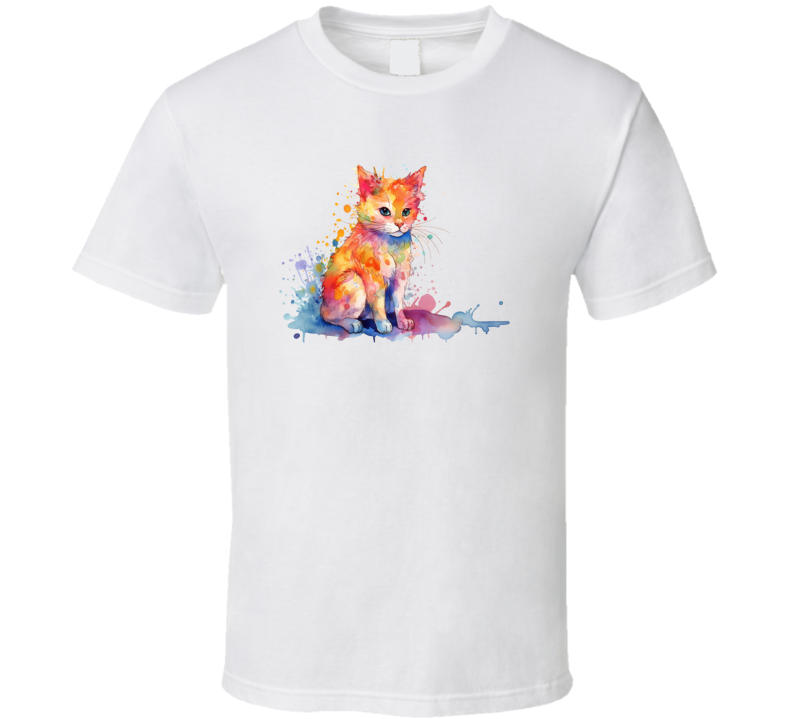 Alluring Painted Cat Tee Colorful Orange Kitty Lover Tshirt Feline Novelty T Shirt
