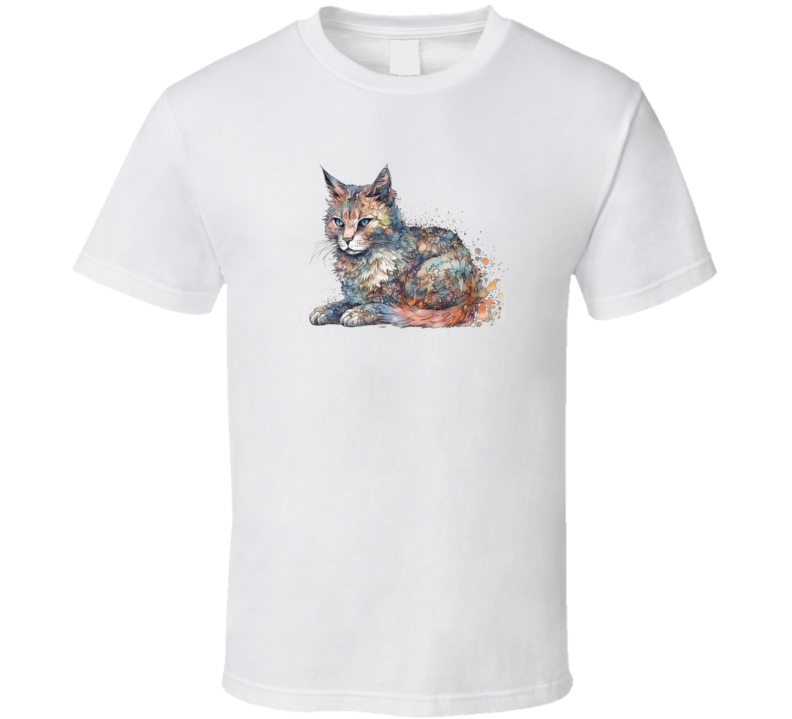 Pretty Cat Watercolor Tee Colorful Cat Lover Tshirt Feline Novelty T Shirt