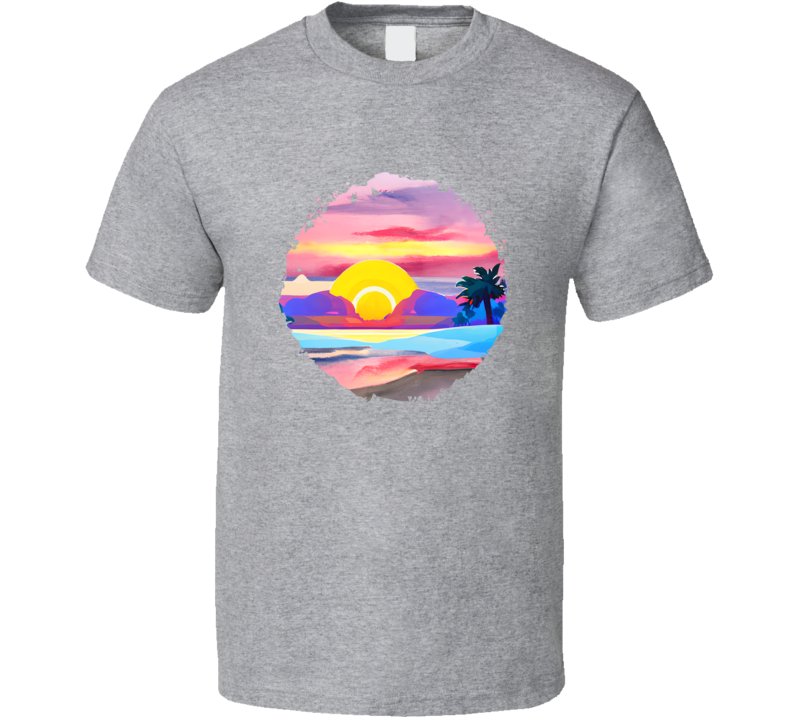 Pretty Sunset Beach Watercolor  Tee Novelty Ocean Sea Tshirt Summertime Lover T Shirt