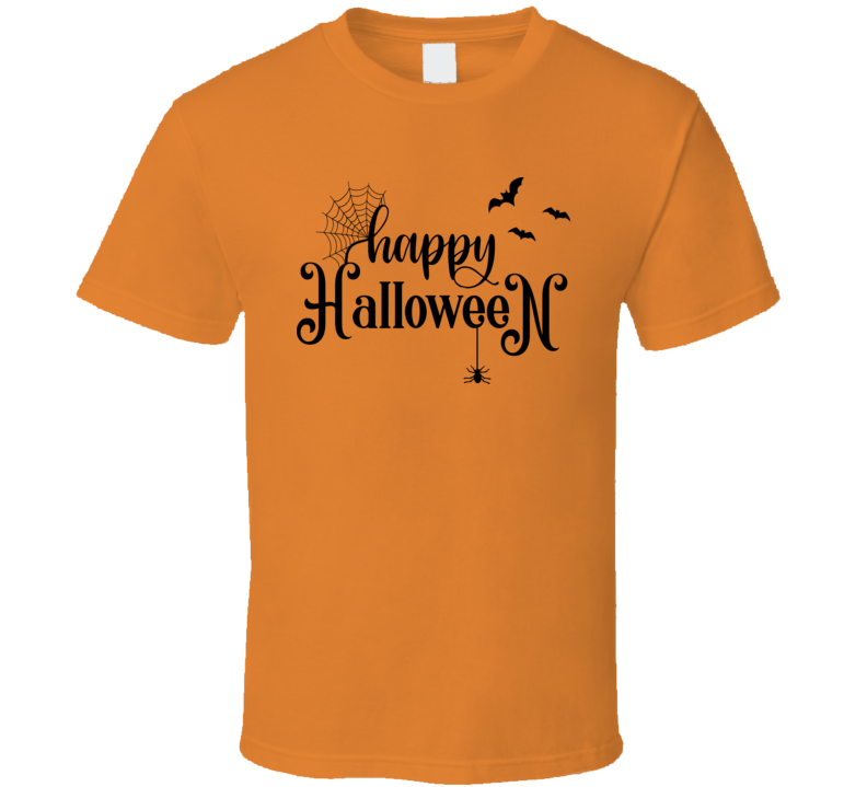 Happy Halloween Bats &amp; Spiders Halloween Tee Cool Fall T-shirt Holiday Novelty T Shirt