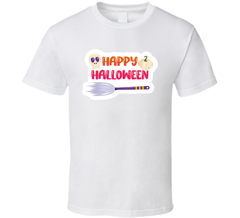 Happy Halloween Witch Broom Tee Cool Fall Holiday Flavor Novelty T Shirt