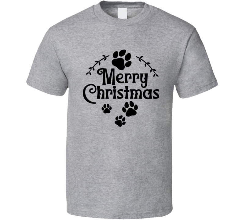 Merry Christmas Paw Prints Tee Cool T Shirt For Dog &amp; Cat Lovers Great Pet T Shirt