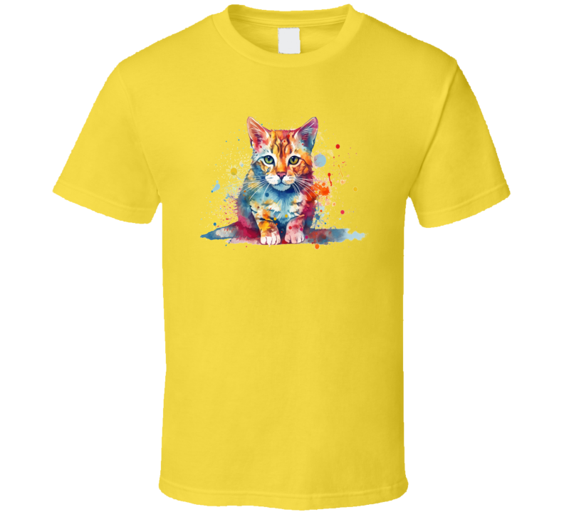 New Cat Watercolor Tee Colorful Cat Lover Tshirt Feline Novelty T Shirt