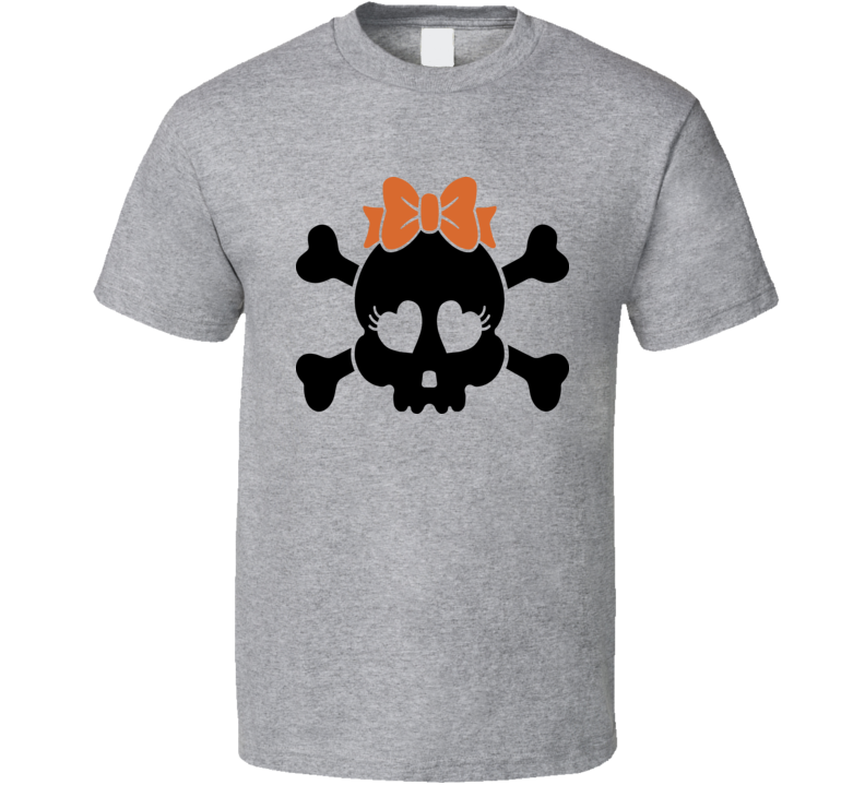 Girl Skull With Bow Halloween Tee Cool Fall T-shirt Holiday Spooky Novelty T Shirt