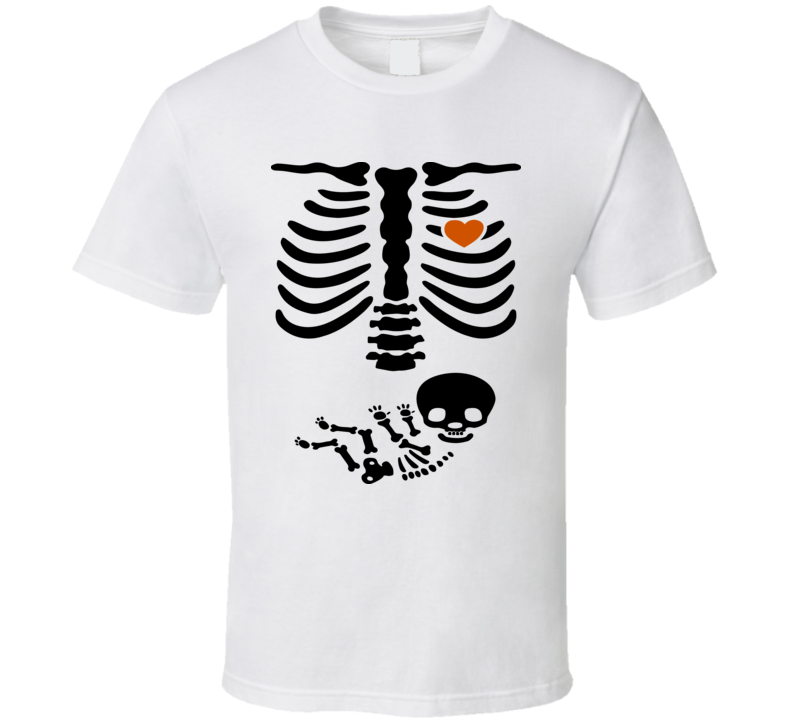Pregnant Skeleton And Baby Halloween Tee Cool Fall T-shirt Holiday Novelty T Shirt