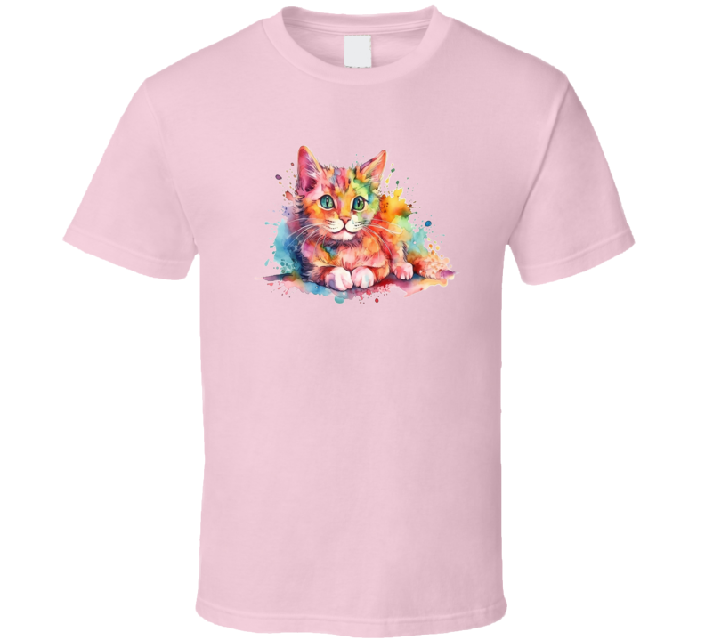 Pretty Watercolor Cat Tee Colorful Cat Lover Tshirt Feline Novelty T Shirt