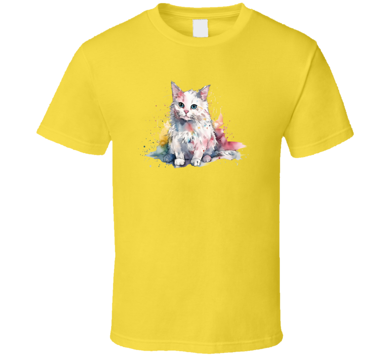 Pretty Painted White Cat Tee Colorful Cat Lover Tshirt Feline Novelty T Shirt