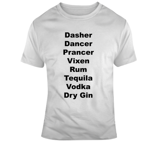 Christmas Reindeer And Spirits List Funny Holiday T-shirt Novelty Gift Yule Tee